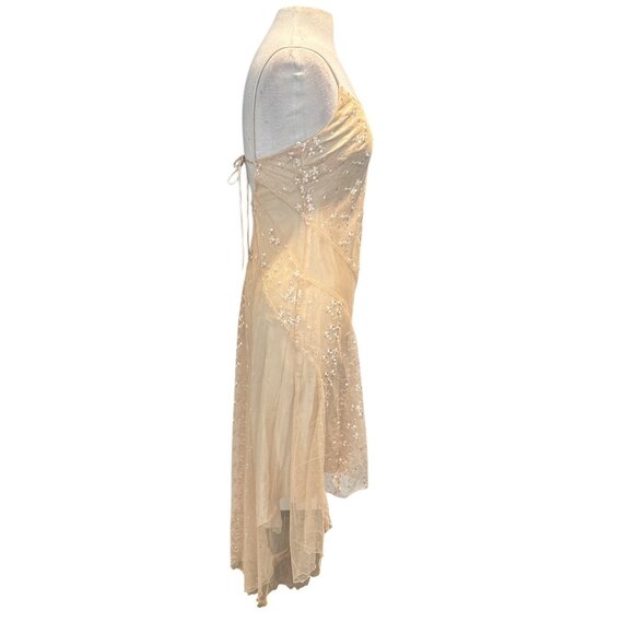 Polka USA Vintage Mesh Lace Midi Dress Nude Cream Floral Embroidered Slip Dress - Picture 5 of 12
